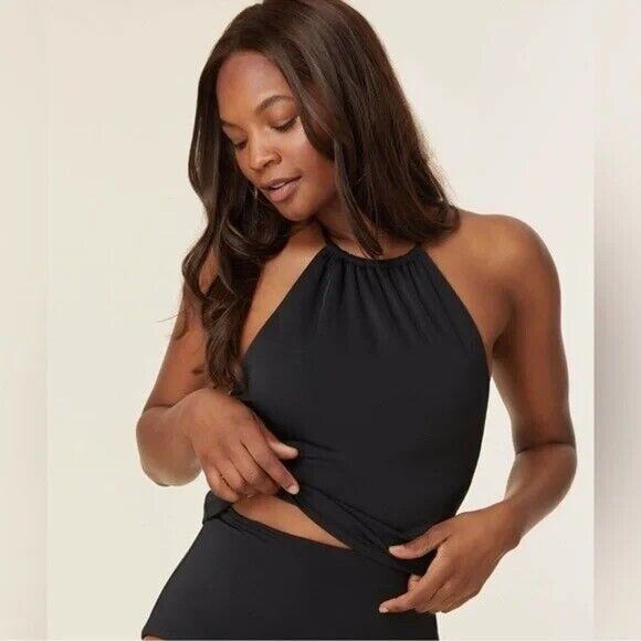 NWT Andie The Baja Tankini Tie Neck Swim Top Medium Bust Support S Black #3501 - Picture 1 of 15